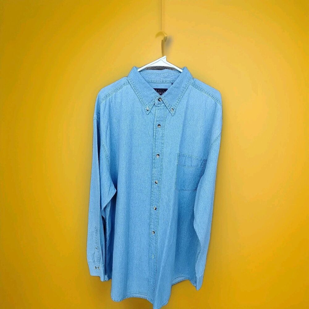 Mens Basic Editions XL Blue Denim Long Sleeve Western Work Shirt
